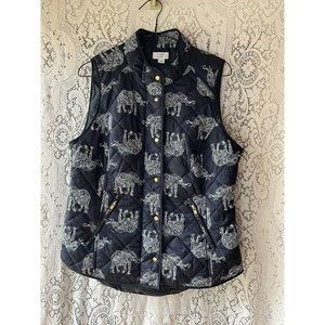 Crown & Ivy Women's Medium Navy‎ & White Elephant Zip Vest Medium